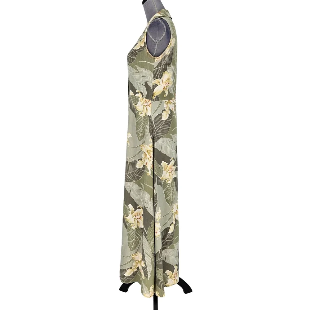 Tommy Bahama Dress Womens XS Silk Beige Floral Button Up Hawaiian Maxi Vintage